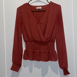 Burgundy Peplum Mesh Blouse